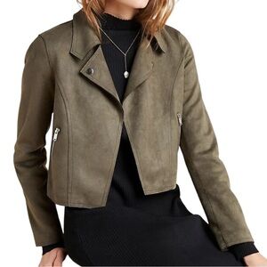 Anthropologie Moto Crop Jacket Womens Size Medium Open-Front Marrakech Khaki